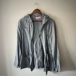 St. Tropez West Gray 100% Linen Hooded Jacket Size Large